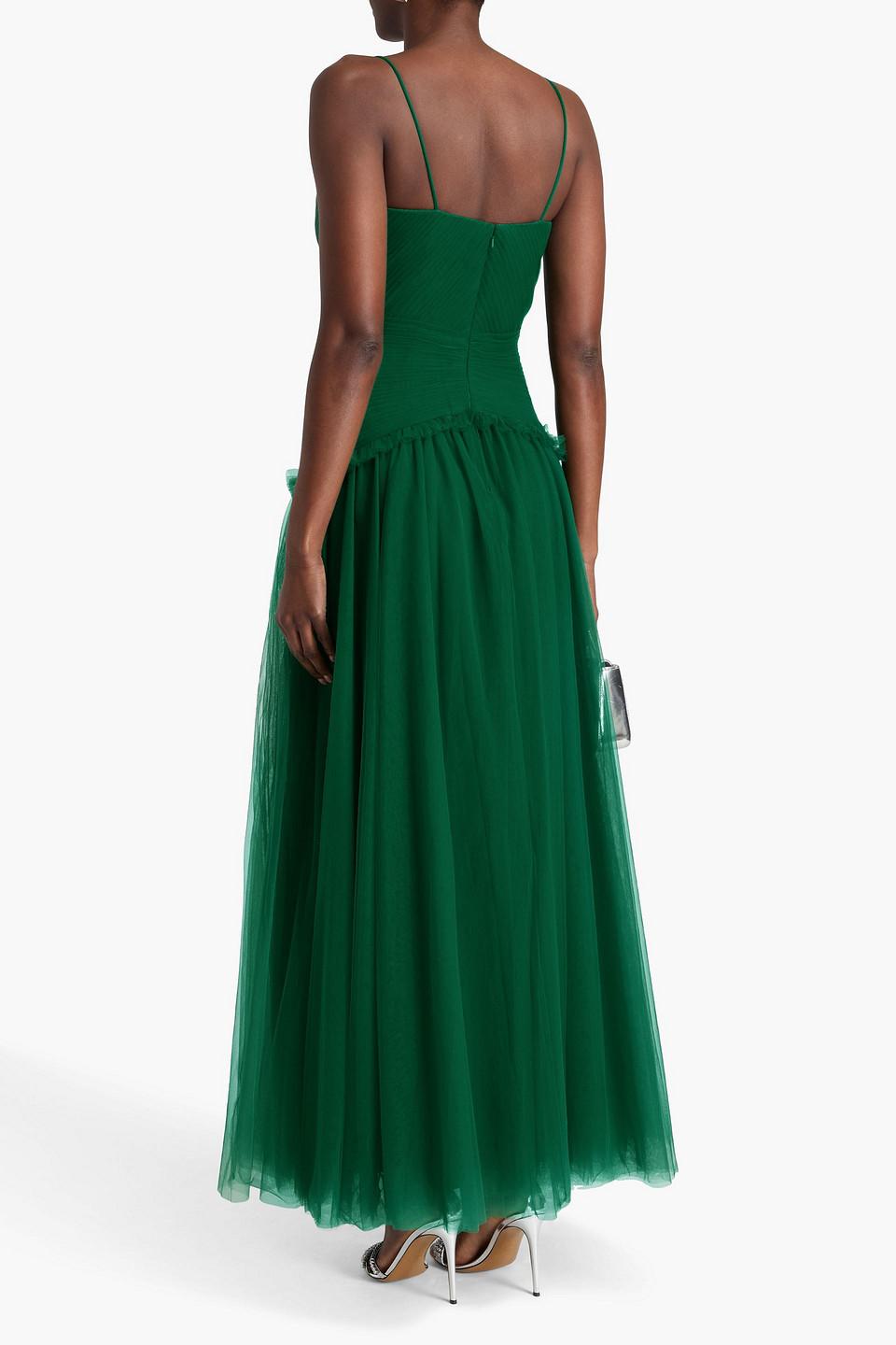 Zac Posen Pleated Tulle Gown in Green | Lyst