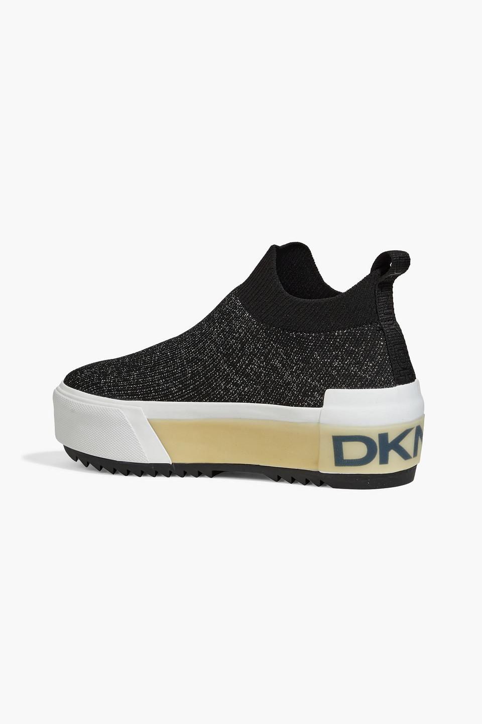 DKNY Viven Metallic Stretch-knit Platform Slip-on Sneakers in Black | Lyst