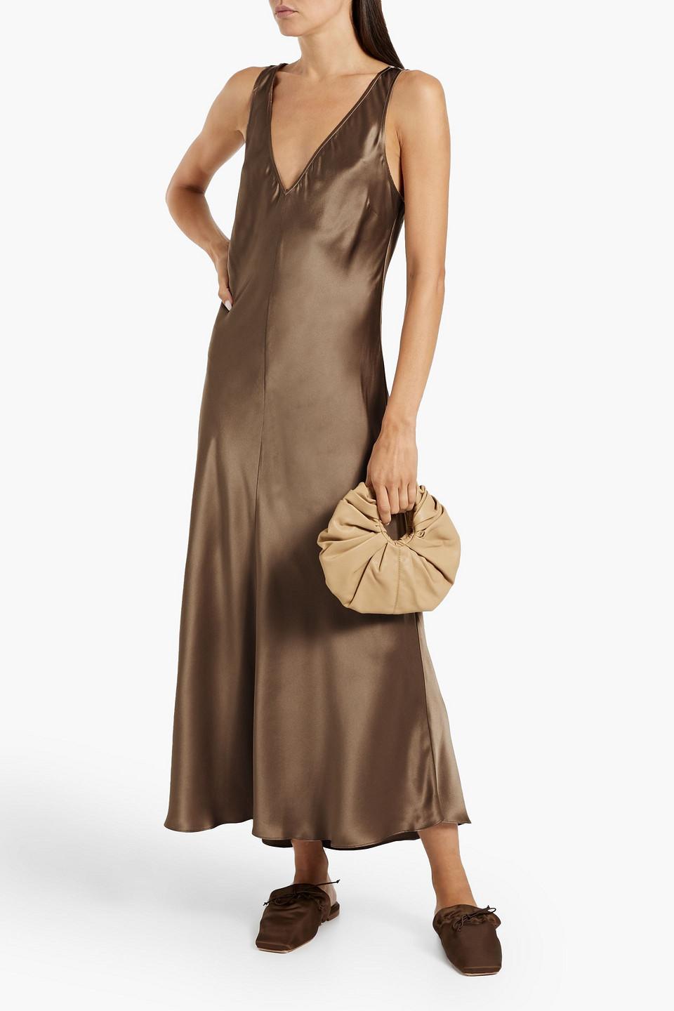 frame brown dress Strapless Pleated Satin Prom Dress: Faviana S10856 Gold / 00