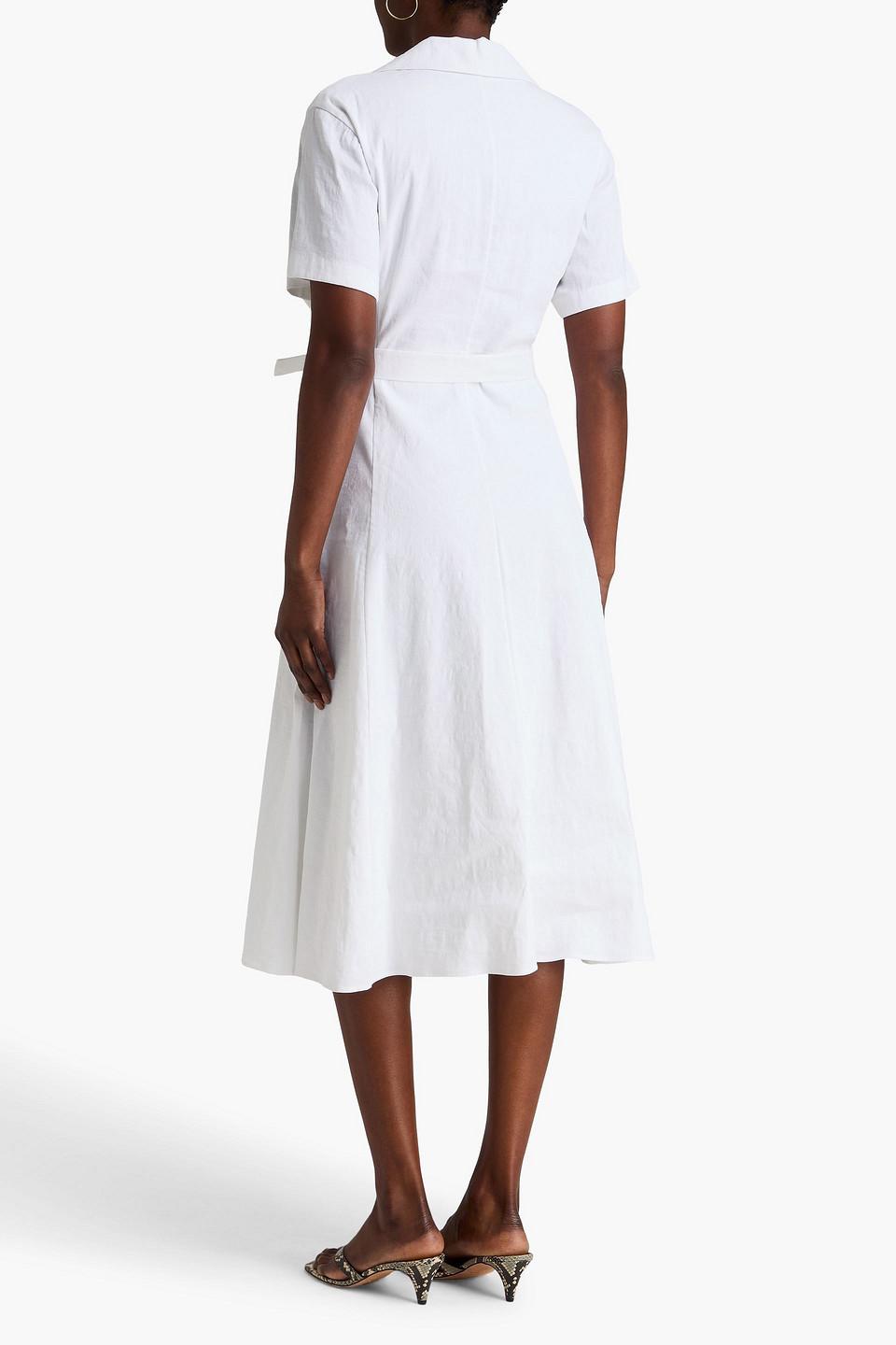 Theory Belted Linen-Blend Midi Dress in White | Lyst Canada