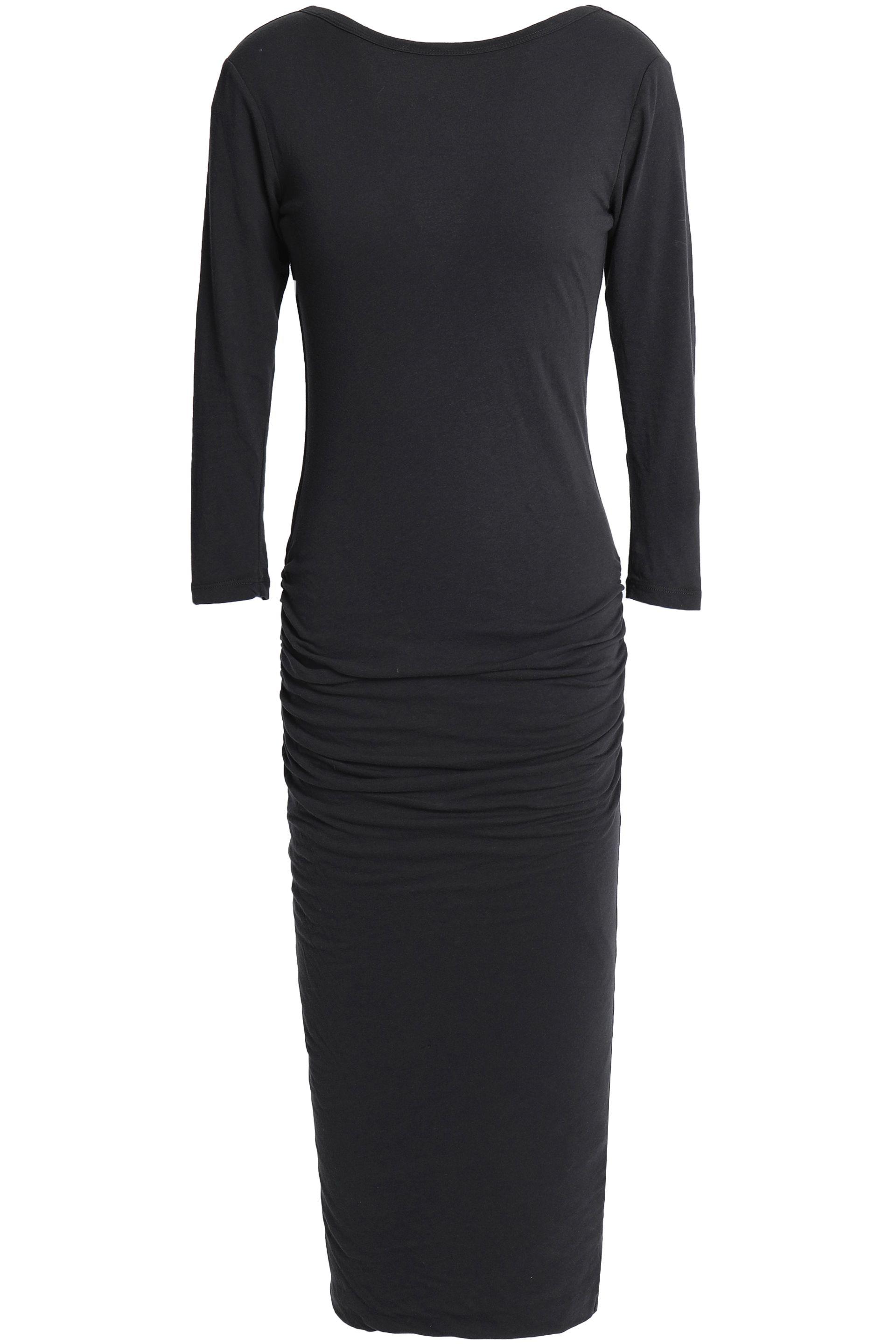 James Perse Ruched Stretch-cotton Jersey Dress in Anthracite (Black) - Lyst