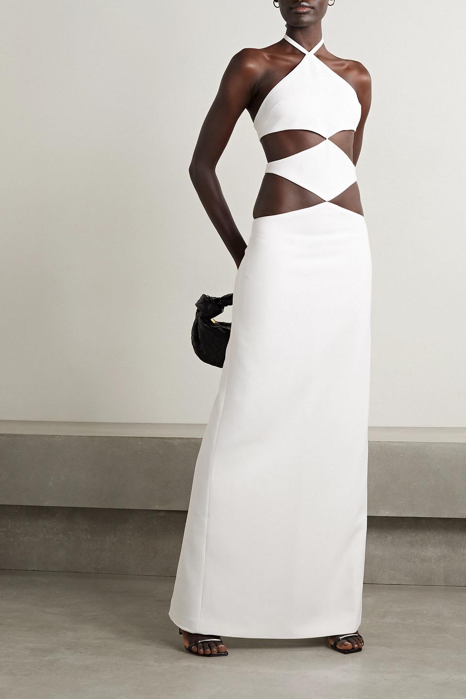 Monot Cutout Crepe Halterneck Gown in White | Lyst Australia