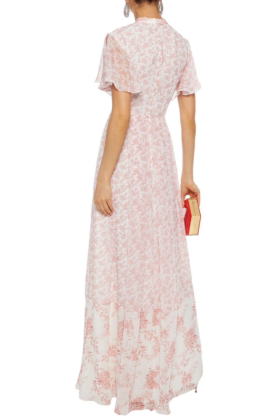 Mikael Aghal Pleated Floral-print Chiffon Maxi Dress Baby Pink - Lyst