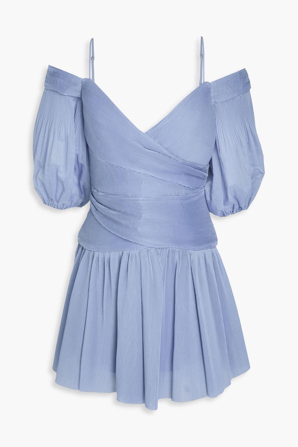 zimmermann pleated off shoulder mini dress zimmermann pleated off shoulder mini dress Pleated Frill Mini Dresses Light Blue