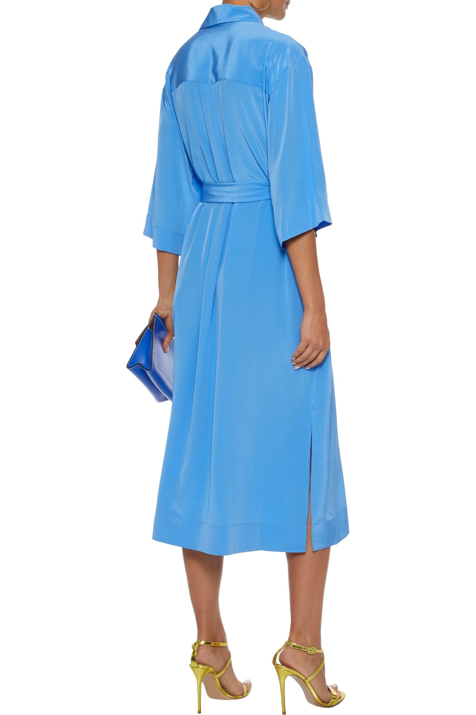 Diane von Furstenberg Belted Silk-satin Midi Shirt Dress Light Blue | Lyst