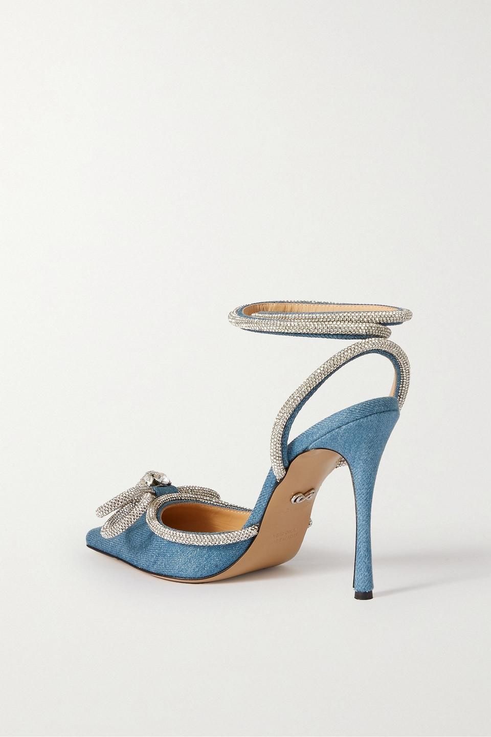 Mach & Mach Double Bow Crystal-embellished Denim Pumps in