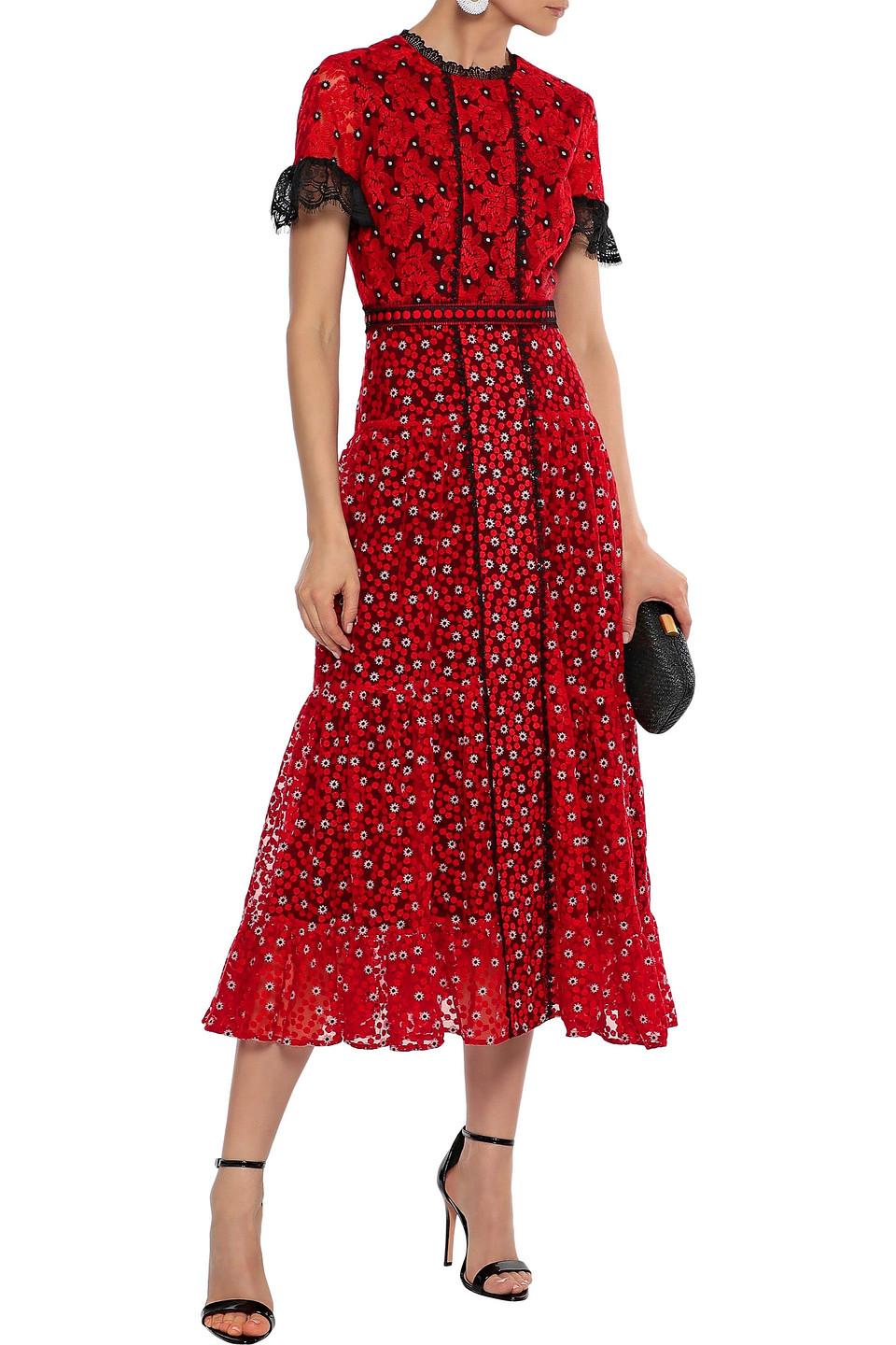 Saloni Andie Lace-trimmed Embroidered 