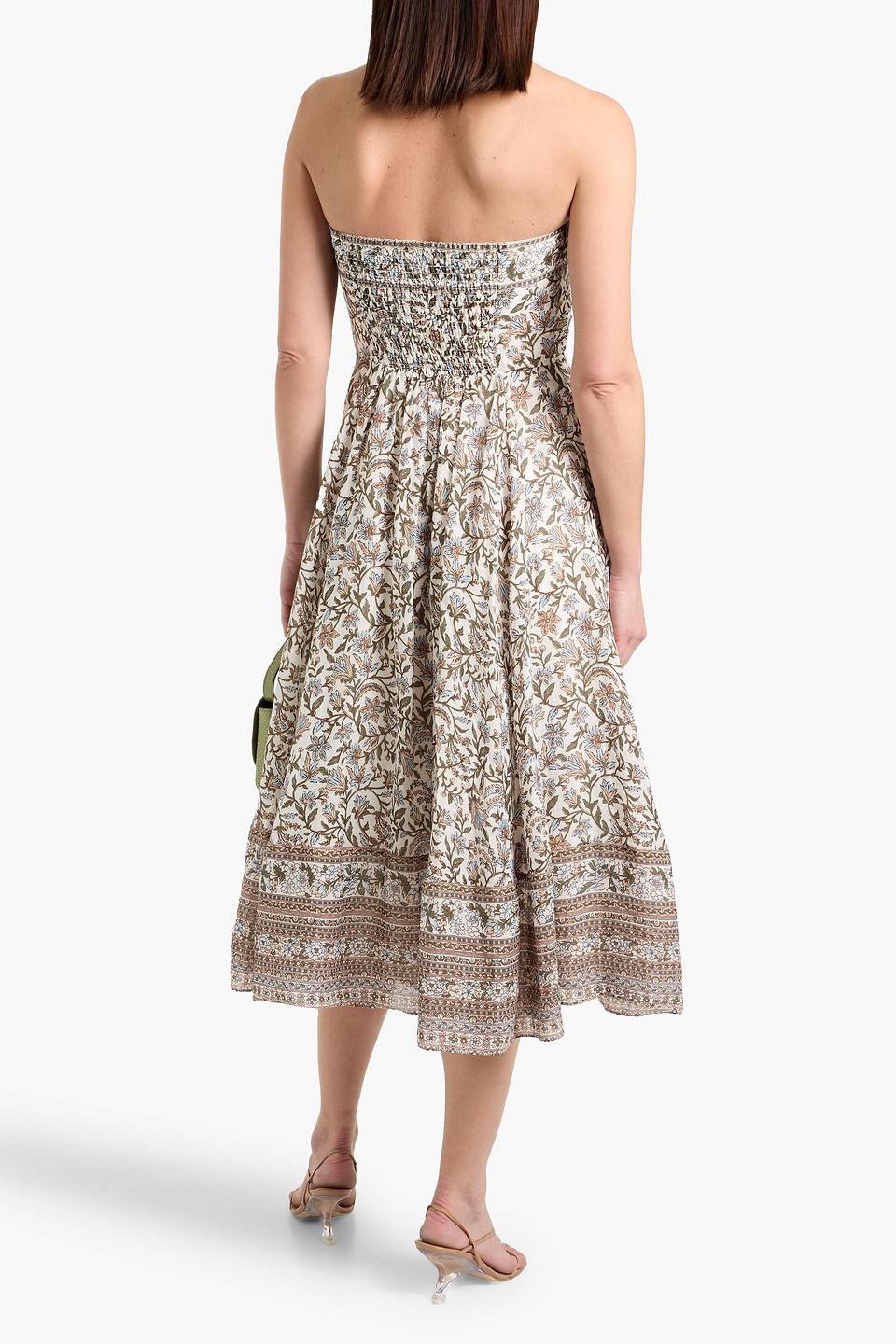 veronica beard lana floral strapless maxi dress Veronica Beard Lana Strapless Floral-Print Ramie Midi Dress in Natural