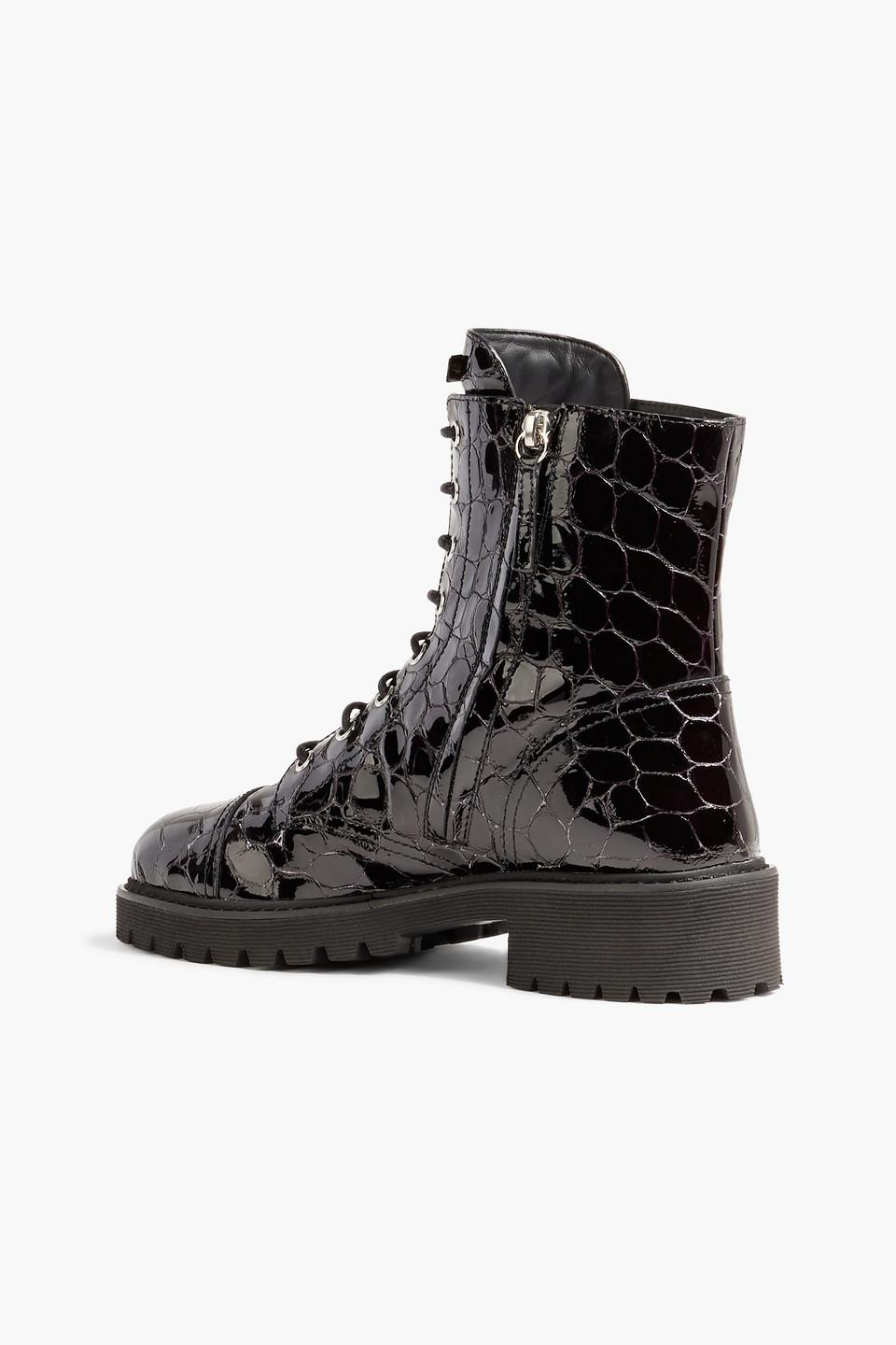 Giuseppe Zanotti Thora Croc-effect Patent-leather Combat Boots in Black |  Lyst