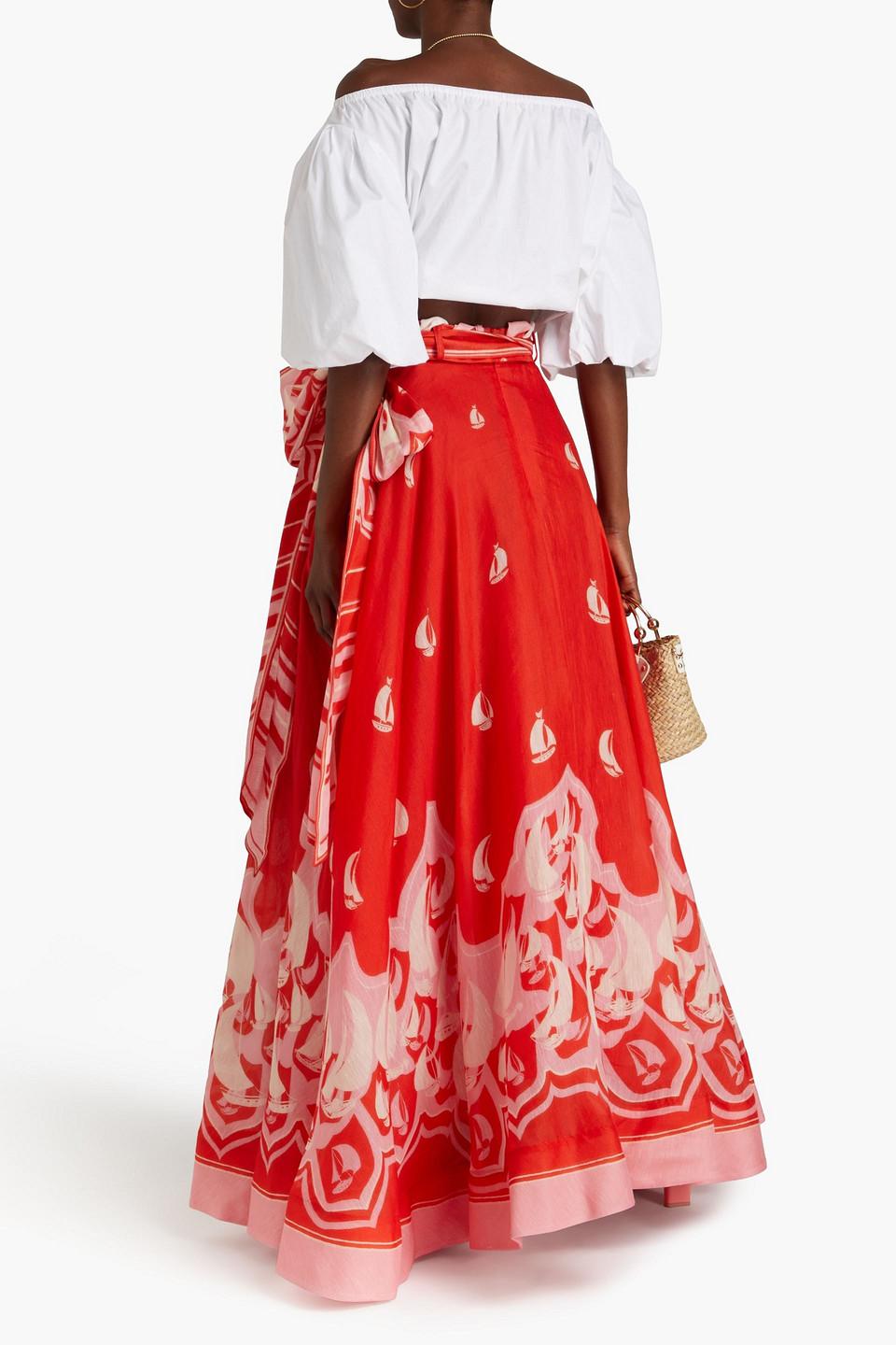 スカート ZIMMERMANN Women Skirts 2323DR251RED Red Zimmermann - Lyre Yoke Red Palm Midi Skirt | Mitchell Stores