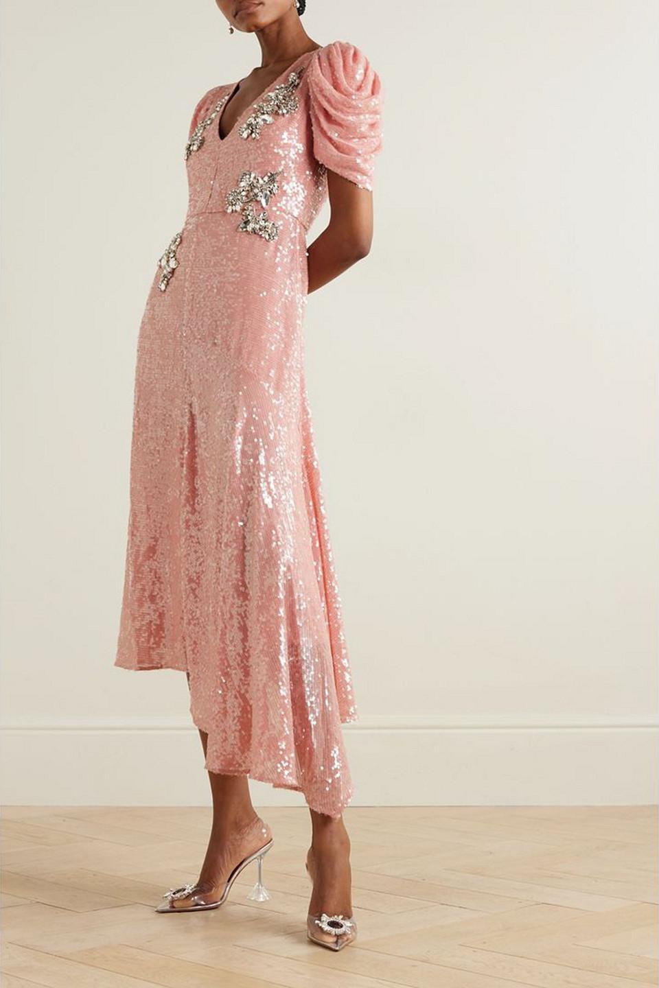 erdem pink dress Embellished Textured Satin Hourglass Mini Dress