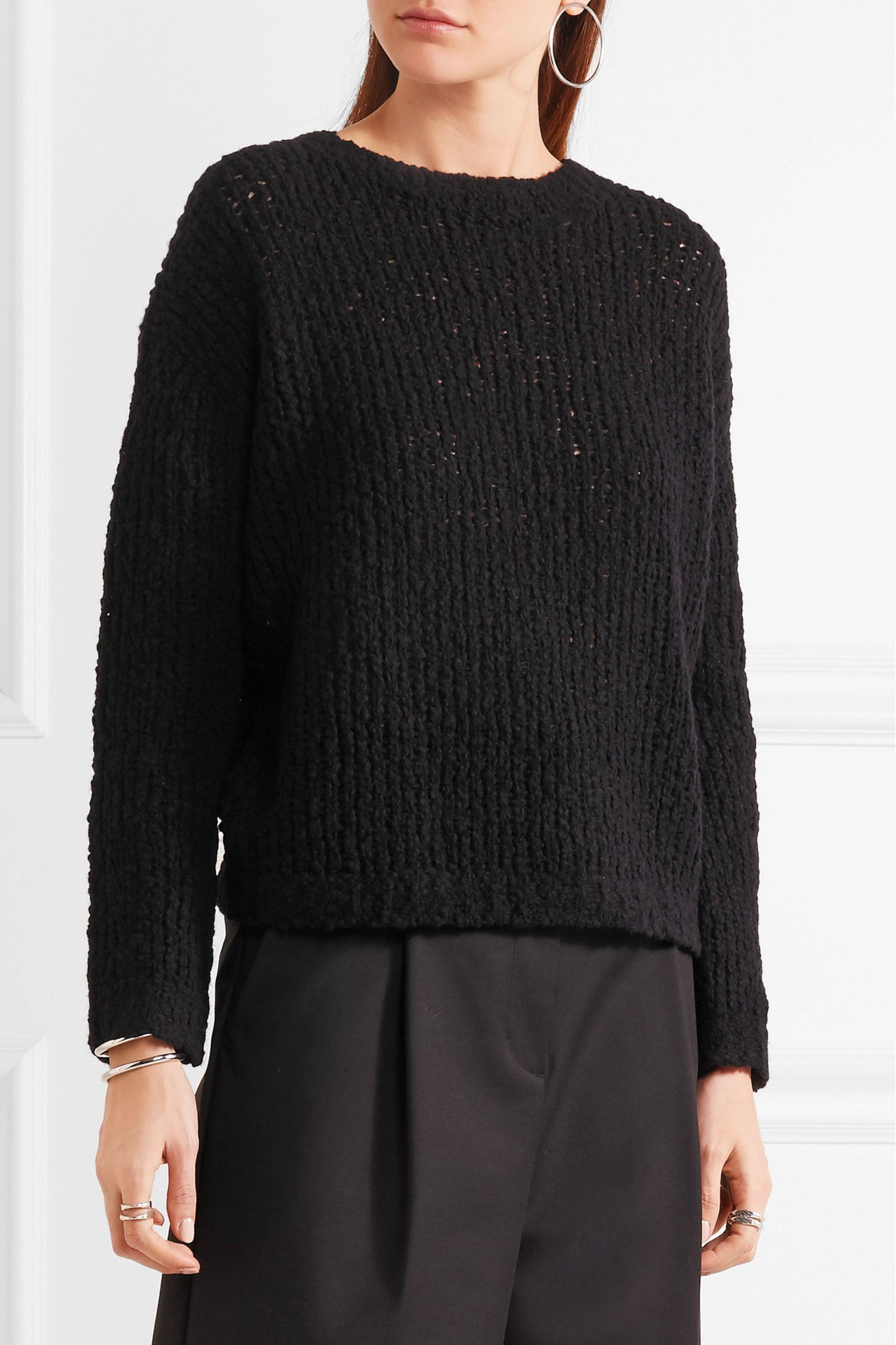 Vince Bouclé-knit Merino Wool-blend Sweater in Black - Lyst