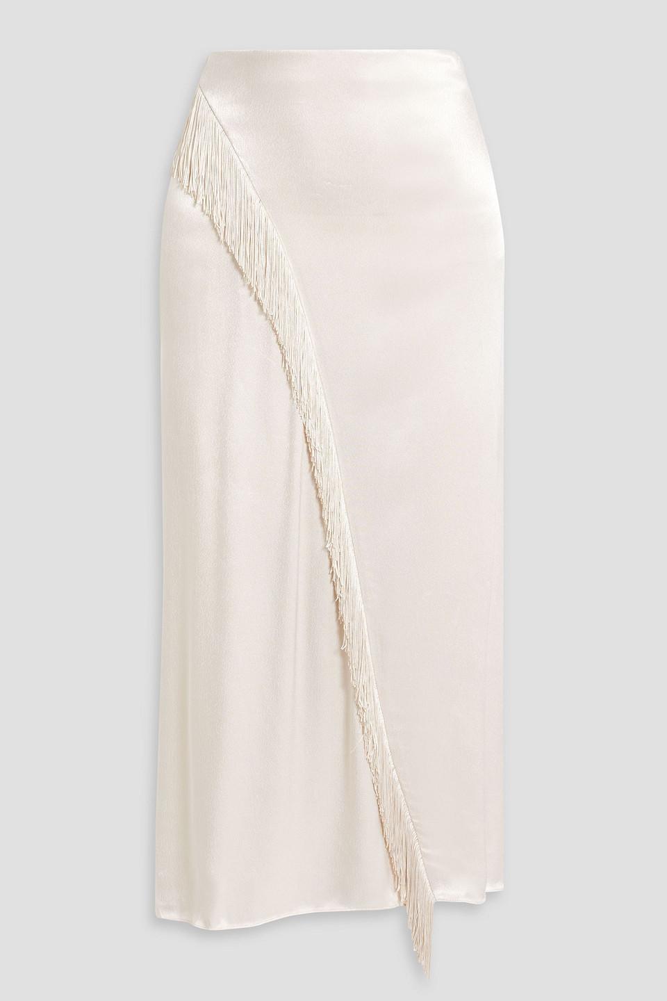 Vince Fringed Satin Midi Skirt in White Lyst UK