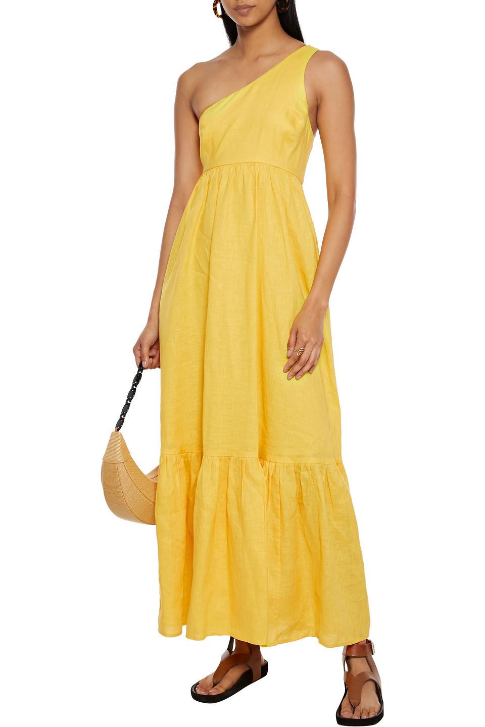 Zimmermann Juliette One-shoulder Bow-detailed Linen Maxi Dress in Yellow |  Lyst