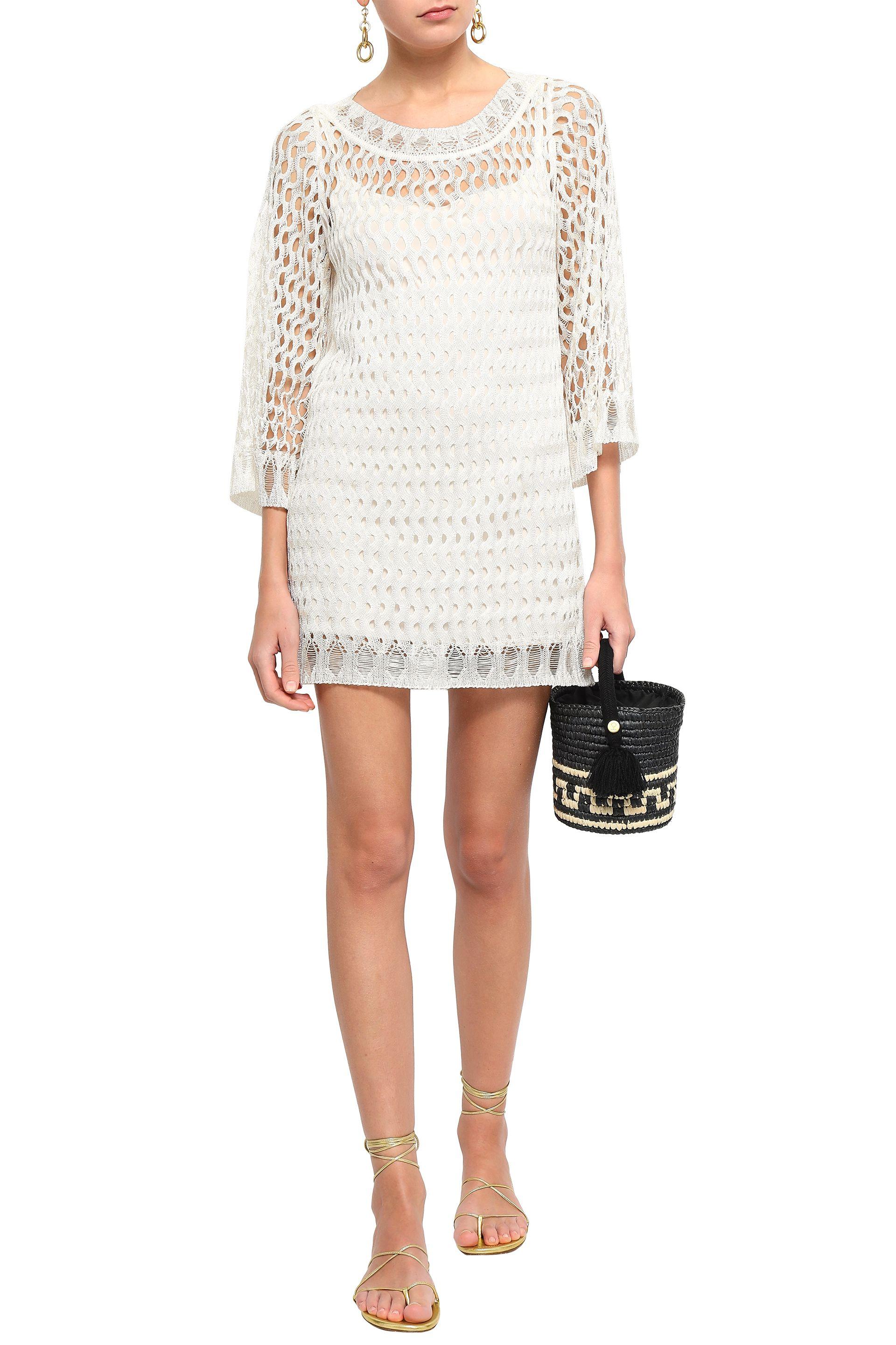 Missoni Synthetic Color-block Open-knit Mini Dress Ivory in White - Lyst