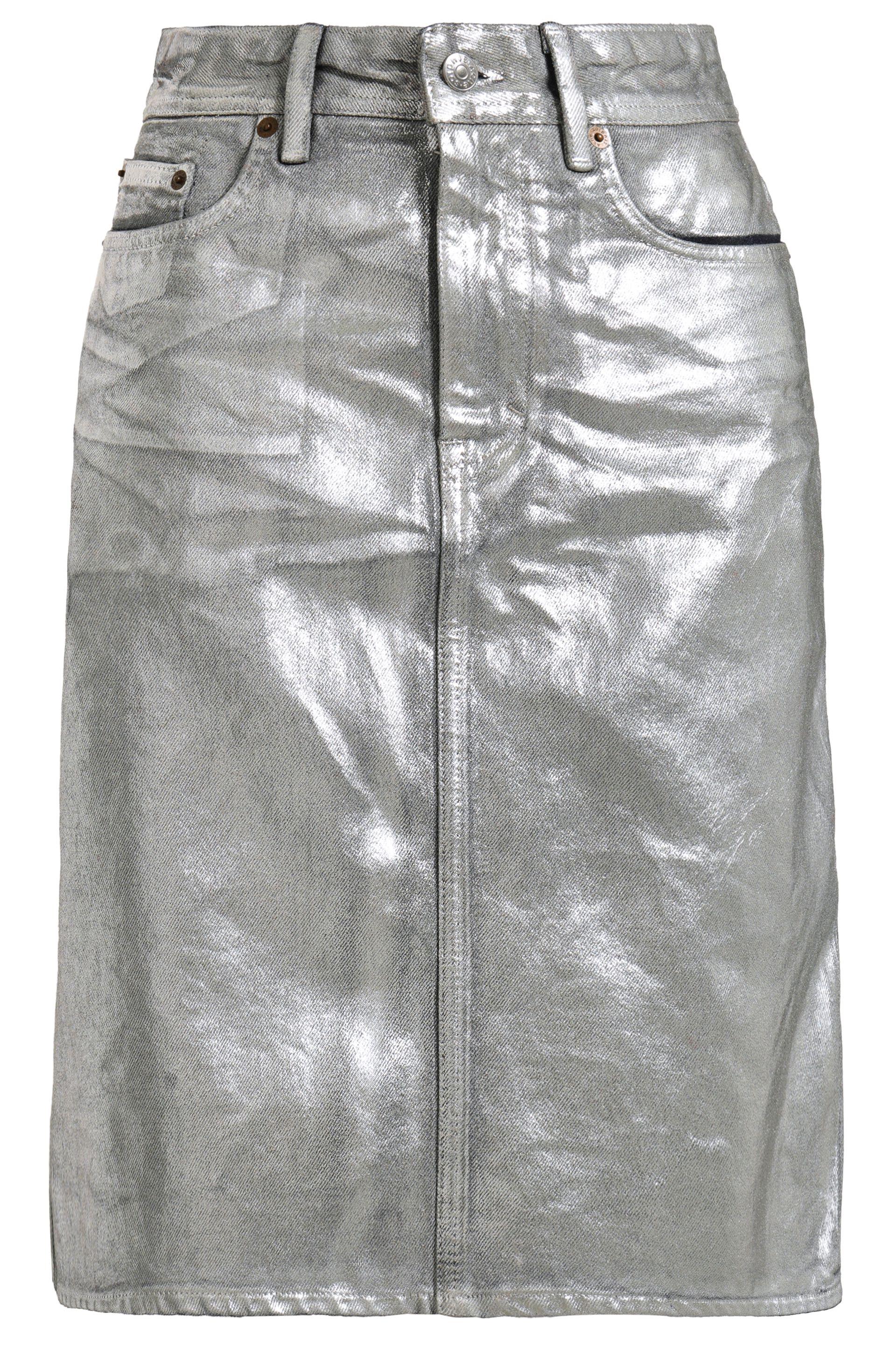 Acne Studios Metallic Coated Denim Skirt Silver - Lyst