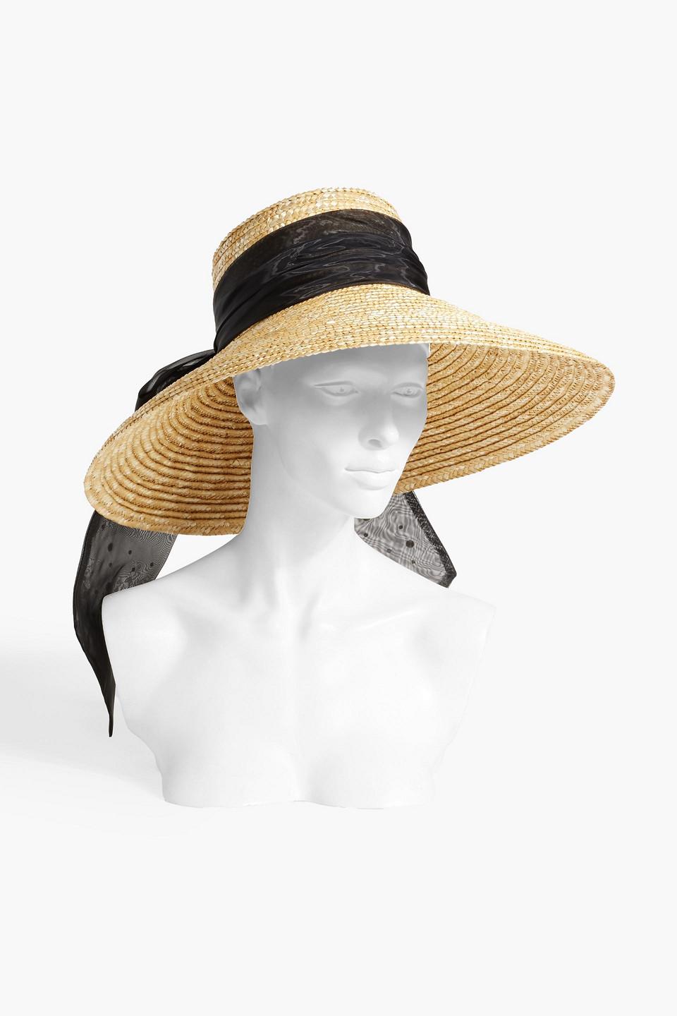 Eugenia Kim Mirabel Embellished Chiffon-trimmed Straw Sunhat in