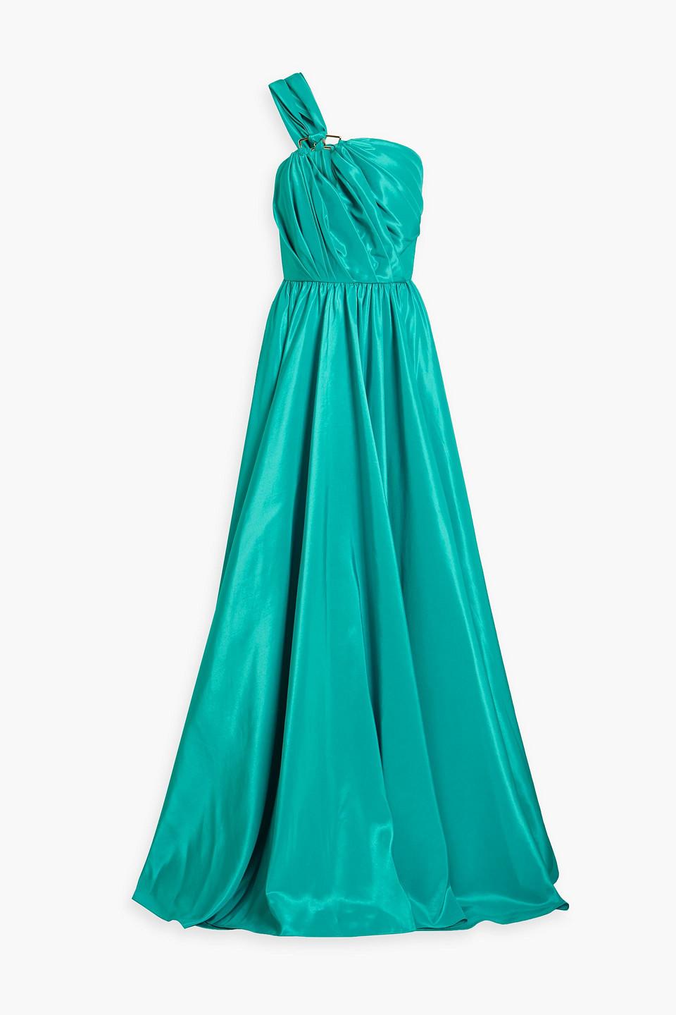 RHEA COSTA Bead-embellished ruched jersey gown