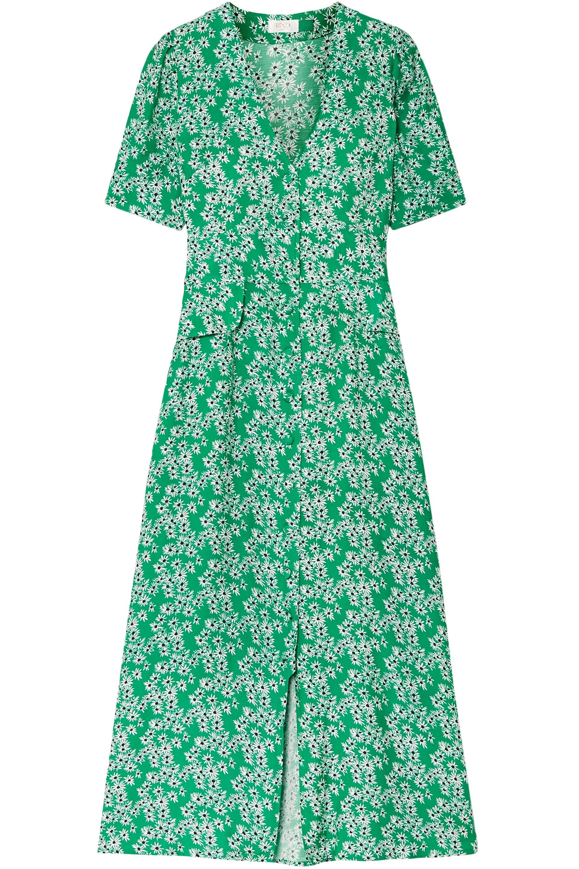 RIXO London Synthetic Jackson Floral-print Satin-crepe Midi Dress Green ...