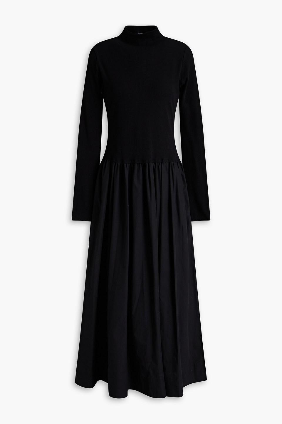 Bassike Gathered Ribbed Knit-paneled Cotton-blend Poplin Maxi Dress in Black | Lyst Australia Bassike Gathered Ribbed Knit-paneled Cotton-blend Poplin Maxi Dress in Black | Lyst Australia