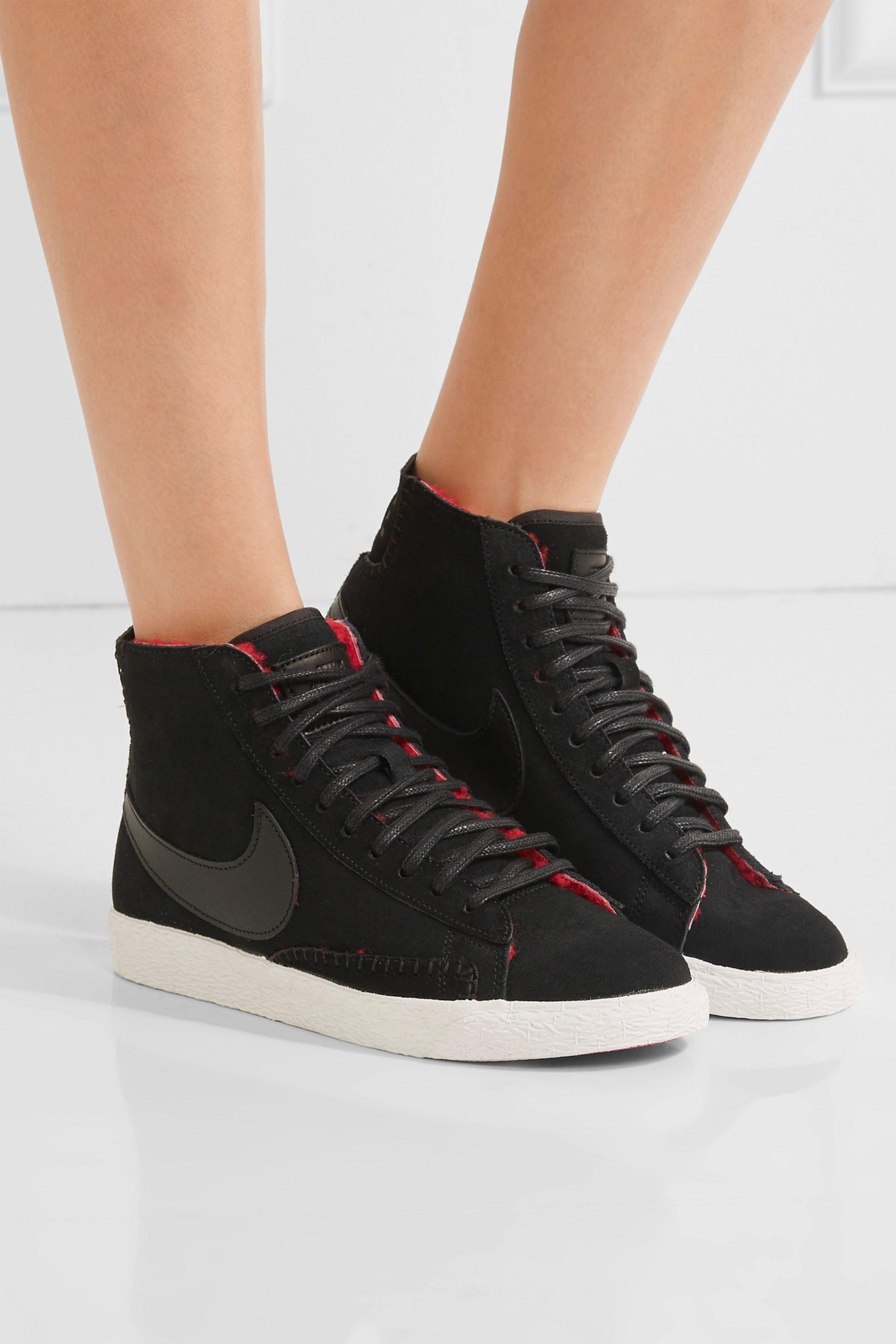 Nike Blazer Mid Suede And Shearling High-top Sneakers in Black - Lyst
