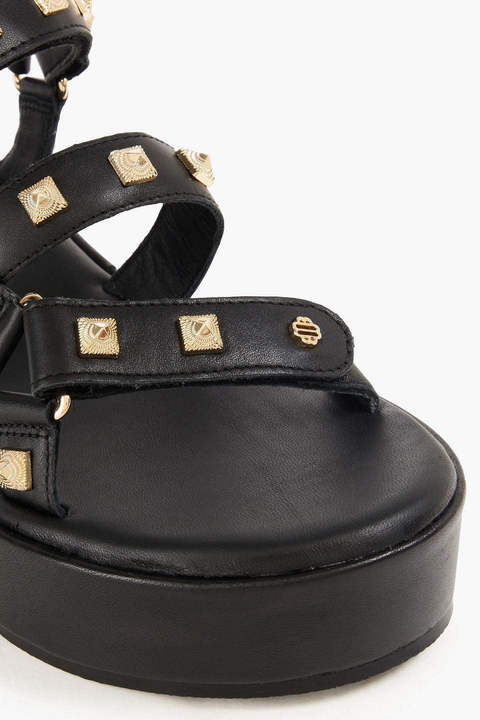 Maje Studded Leather Platform Sandals in Black Lyst UK