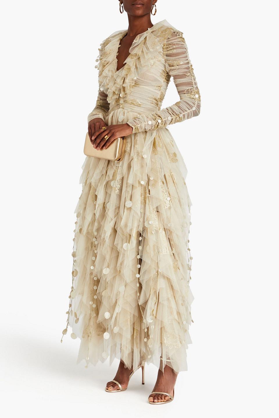 Zimmermann Metallic Tiered Tulle Gown in Natural | Lyst
