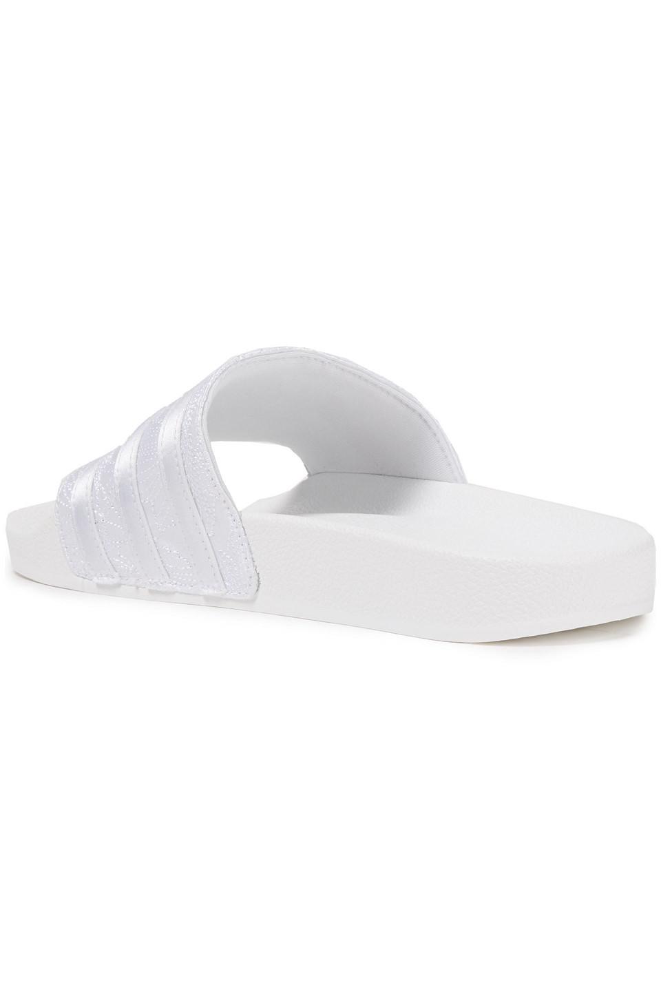 adidas Originals Adilette Embroidered Satin Slides in White | Lyst Canada