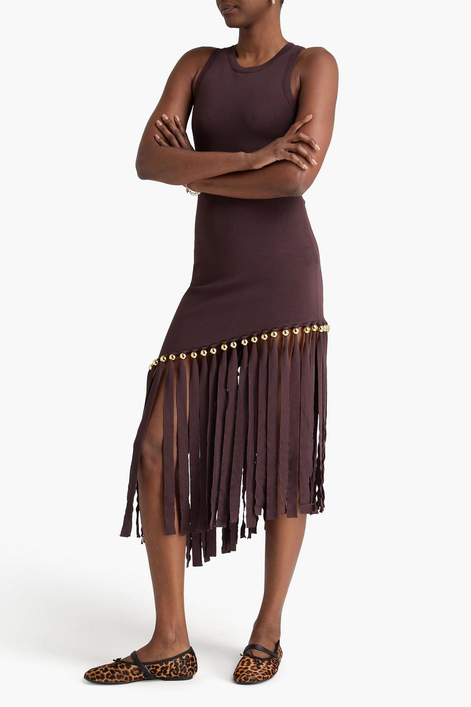 sandro asymmetric fringed dress Patou