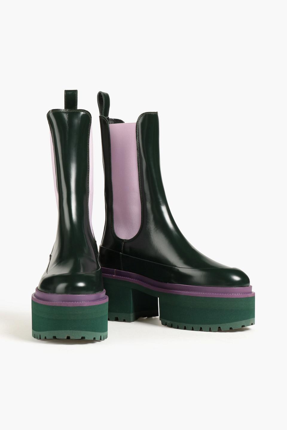 Stine Goya Viola Eloise Leather Platform Chelsea Boots in Green | Lyst