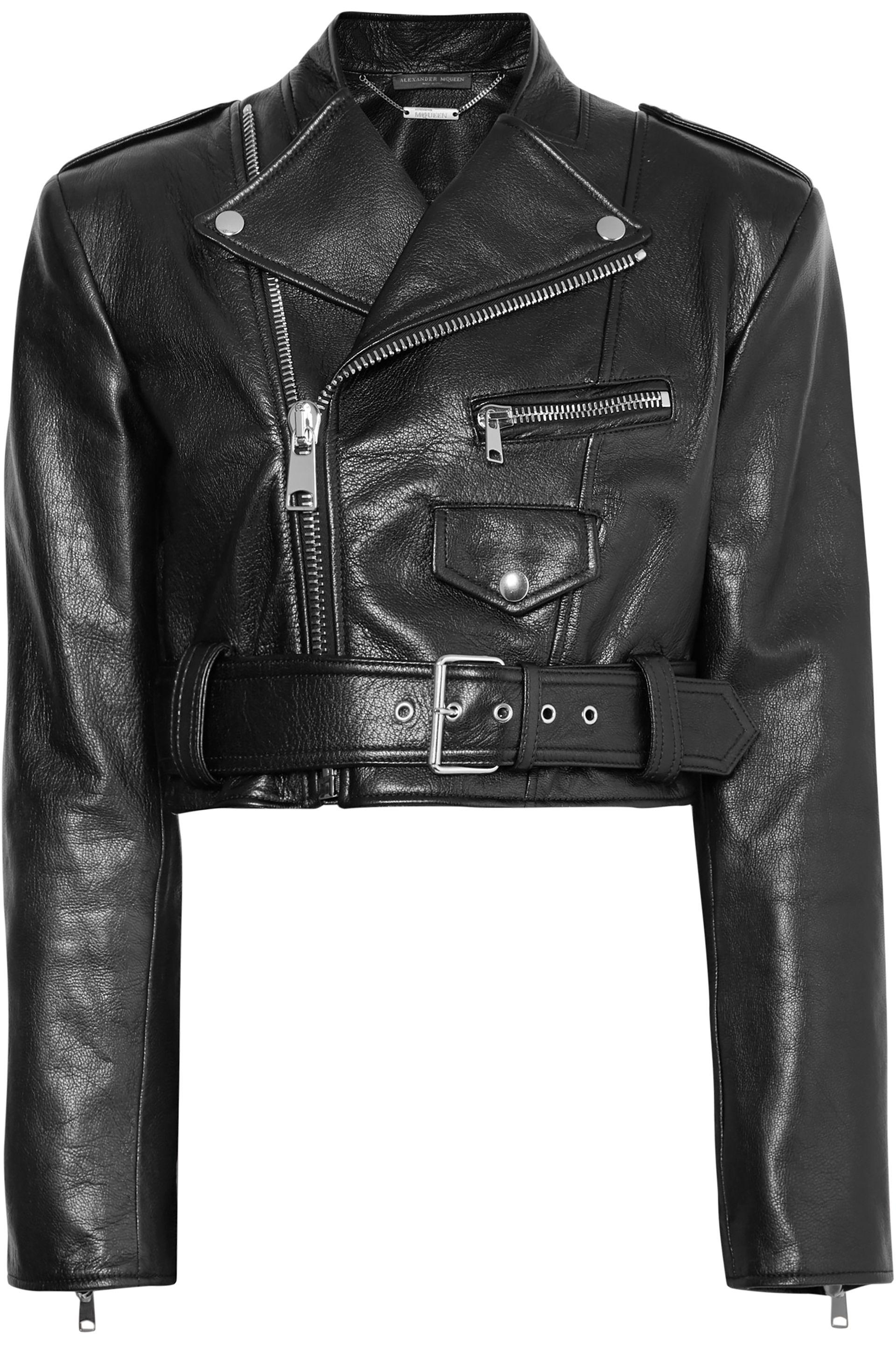Alexander McQueen Cropped Textured-leather Biker Jacket Black - Save 69 ...