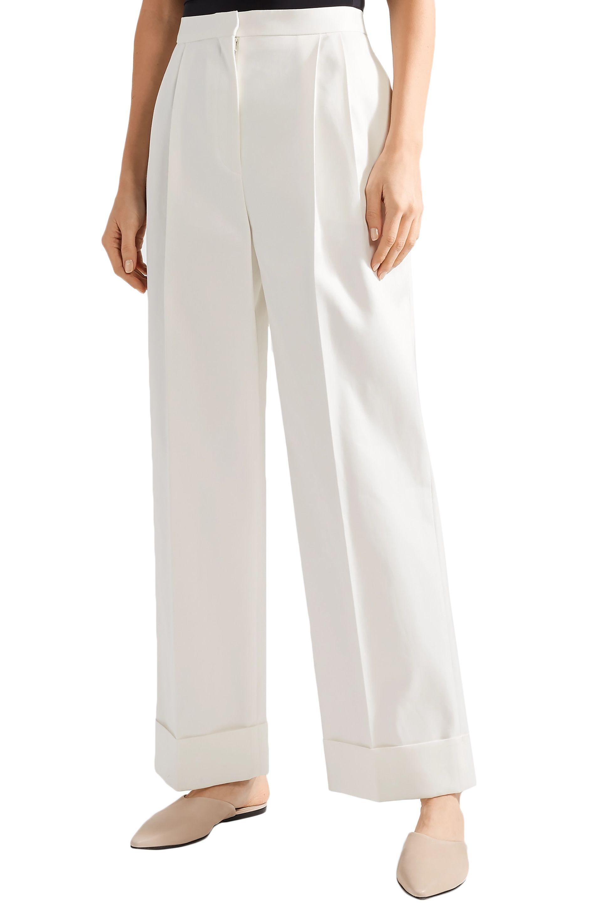 The Row Liano Pleated Cotton-twill Wide-leg Pants White - Lyst