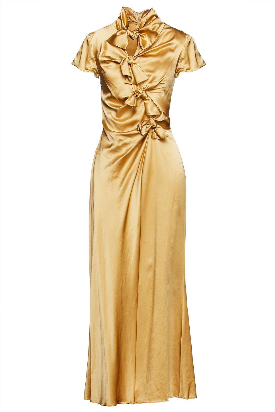 Saloni Wrap-effect Knotted Silk-satin Maxi Dress in Metallic | Lyst Canada