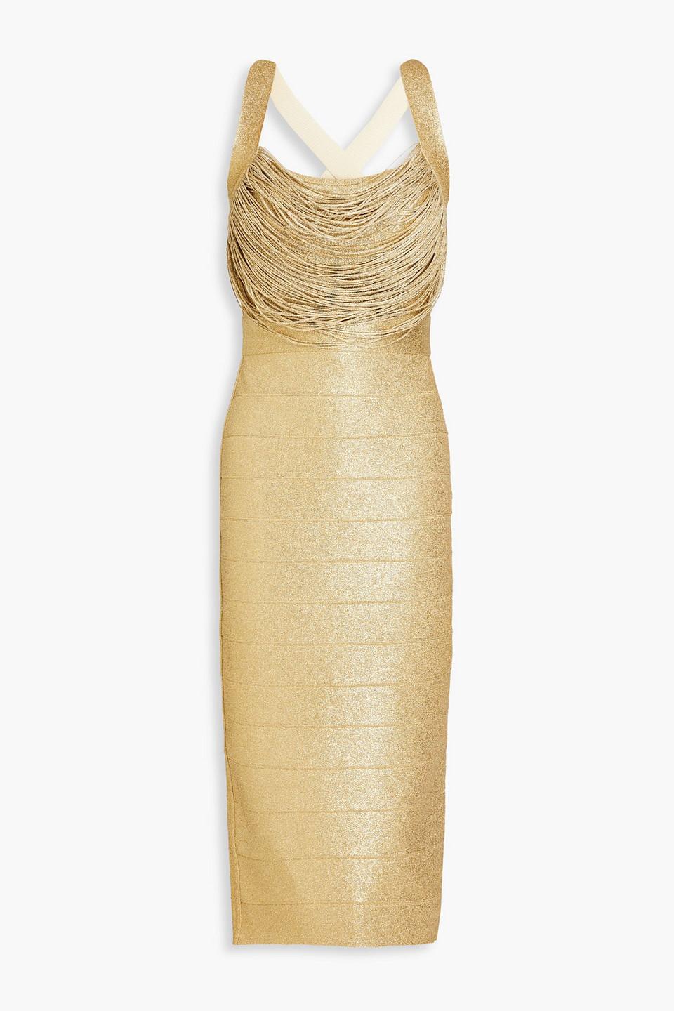 Herve leger gold dress discount