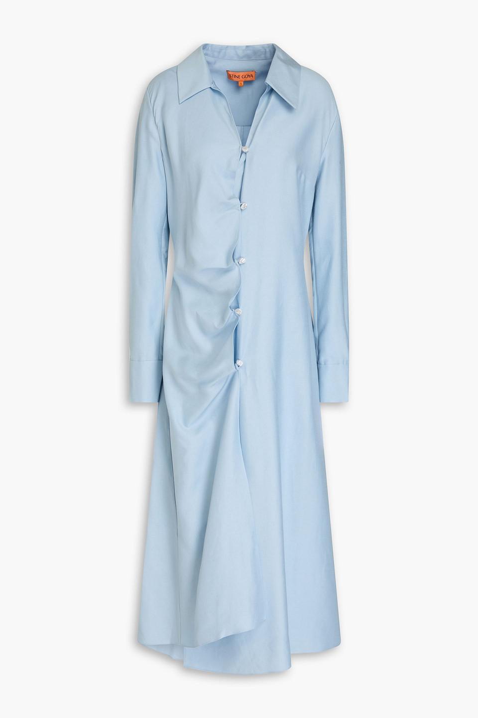 Stine Goya Spencer Asymmetric Slub Woven Midi Shirt Dress in Blue | Lyst
