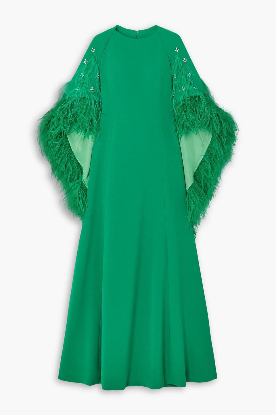 Huishan Zhang Christelle Cape-effect Crystal And Feather-embellished Crepe Gown in Green | Lyst Huishan Zhang Christelle Cape-effect Crystal And Feather-embellished Crepe Gown in Green | Lyst
