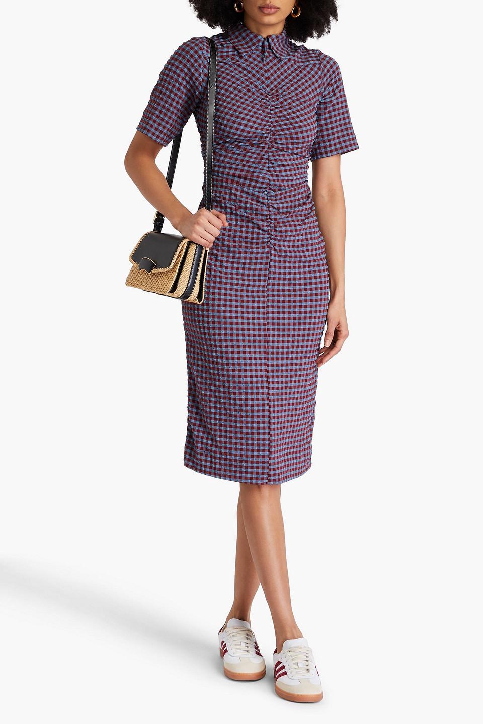 ganni seersucker dress purple GANNI purple cream plaid seersucker dress 6