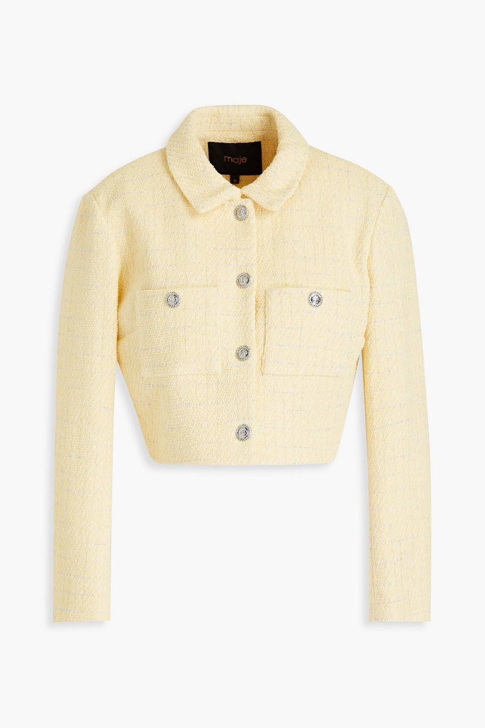 Maje Cropped Cotton-blend Bouclé-tweed Jacket in Natural Lyst UK
