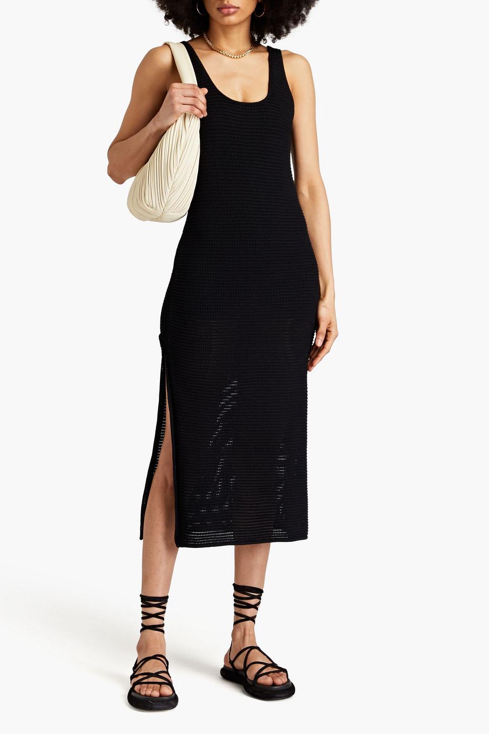 FRAME Crochet-knit Midi Dress in Black | Lyst