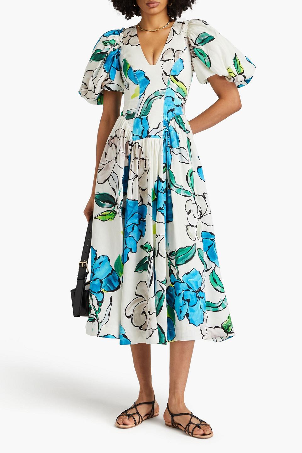 aje blue floral dress Violette Bubble Hem Maxi Dress