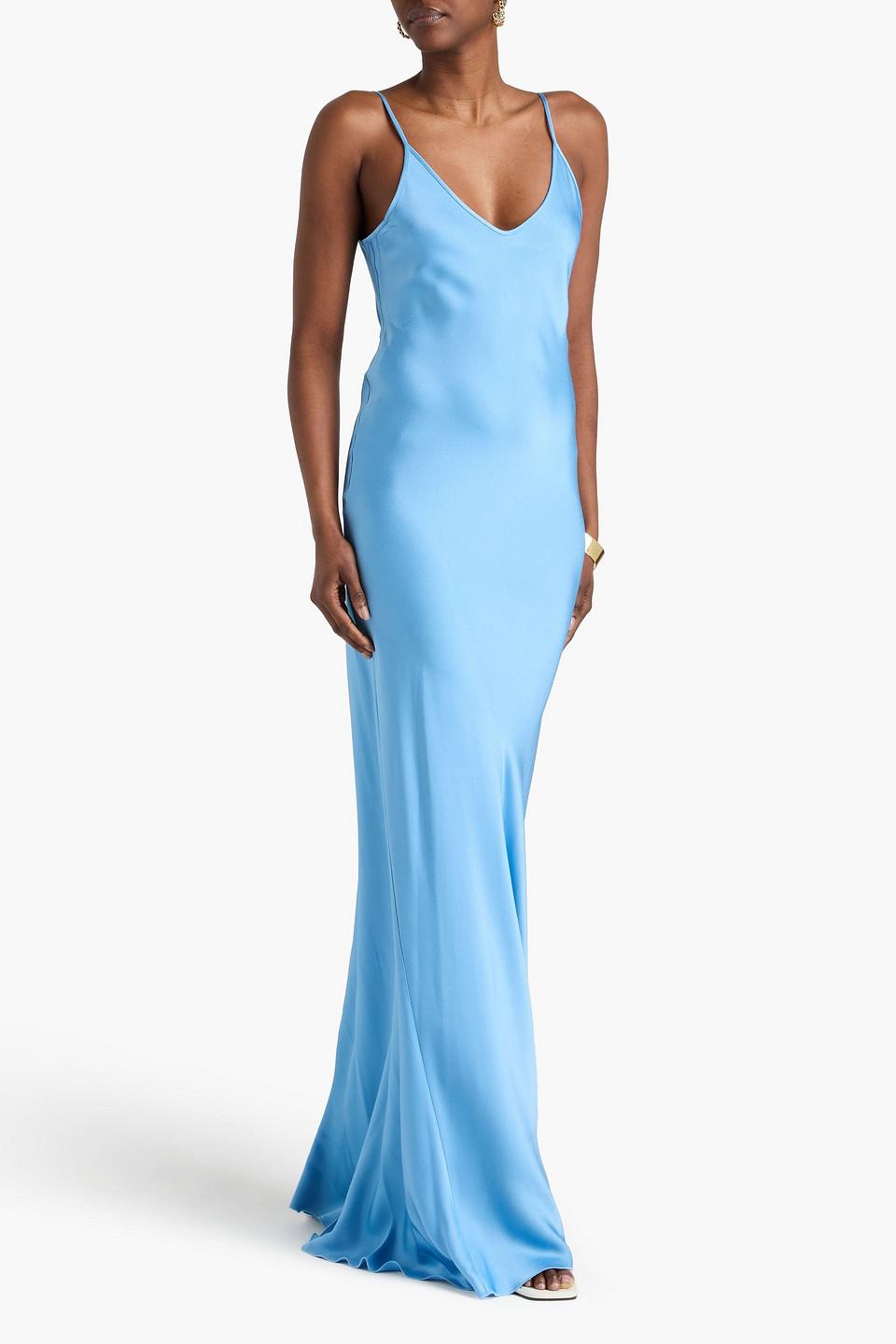 Victoria Beckham Open-Back Satin-Crepe Maxi Slip Dress in Blue | Lyst Victoria Beckham Open-Back Satin-Crepe Maxi Slip Dress in Blue | Lyst