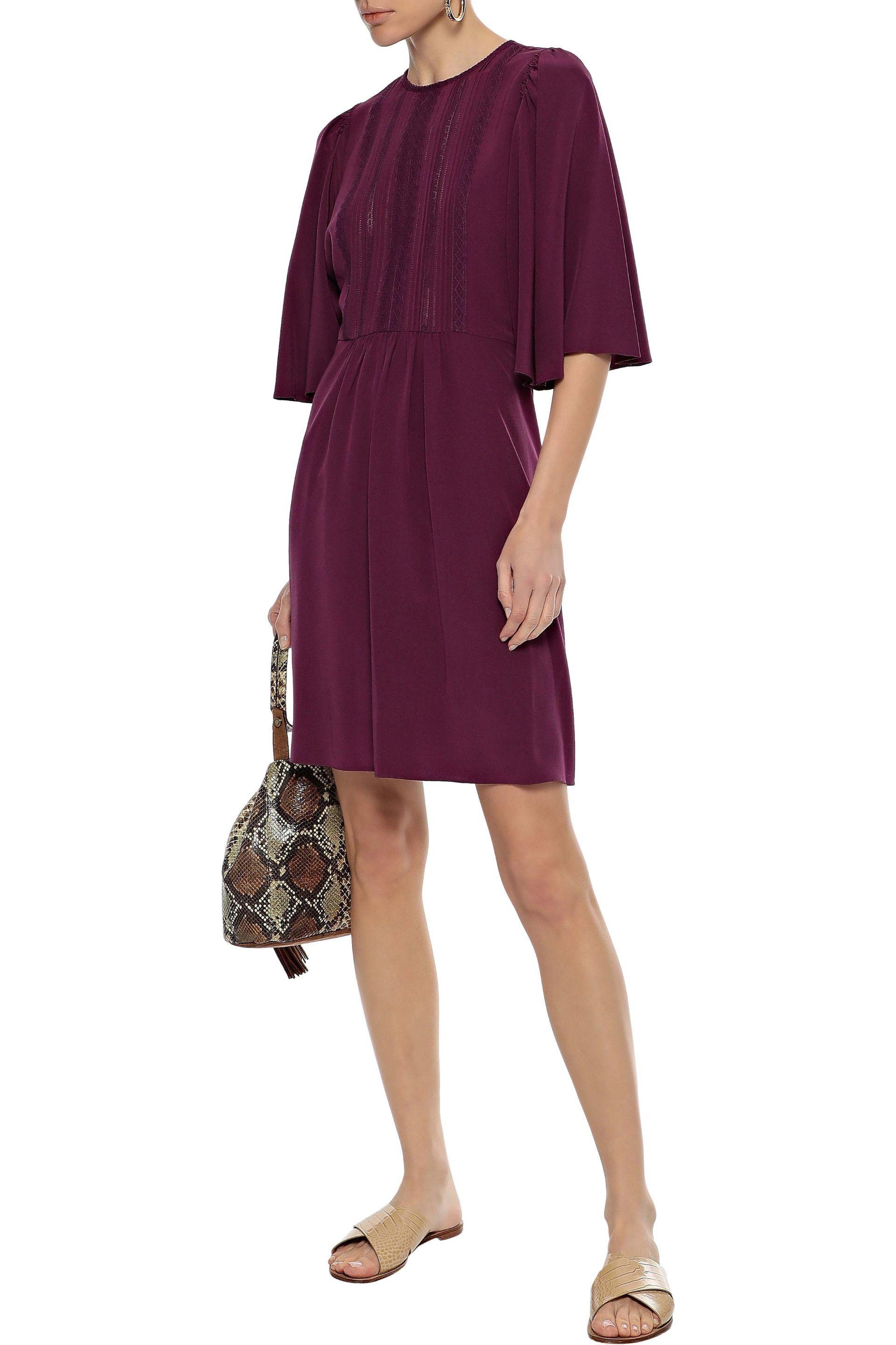 Vanessa Bruno Iver Lacetrimmed Pintucked Silk Mini Dress Plum in