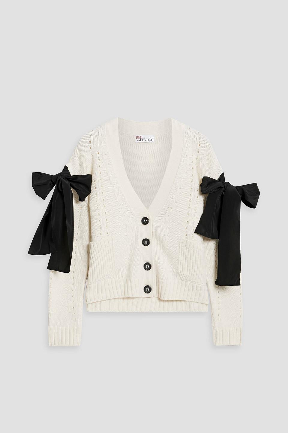 ＜RED VALENTINO＞コットン カーディガン 白 XS RED Valentino floral-embroidered cable-knit Cardigan | White