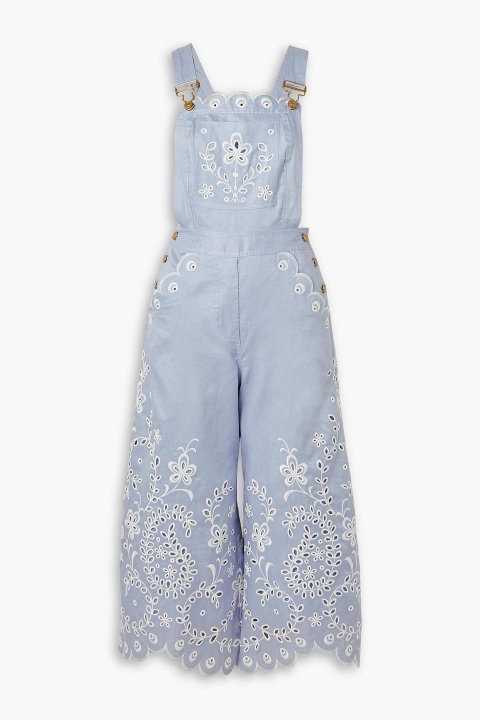 Zimmermann Clover Cropped Broderie Anglaise Linen Jumpsuit in Blue