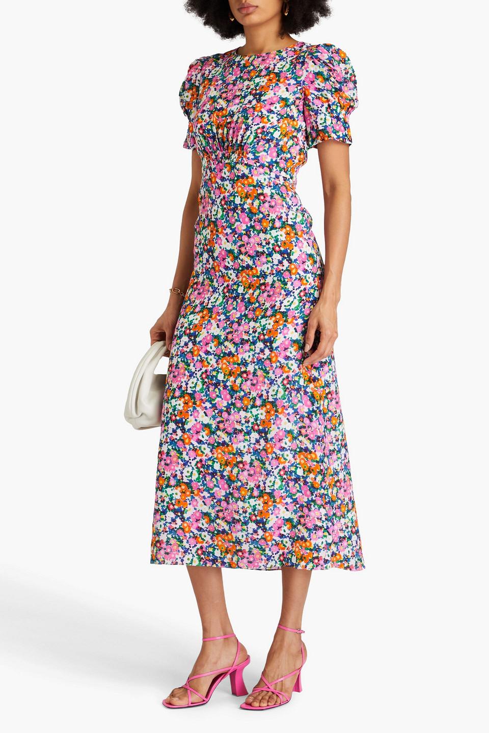 Saloni Bianca Floral-print Silk Crepe De Chine Midi Dress in