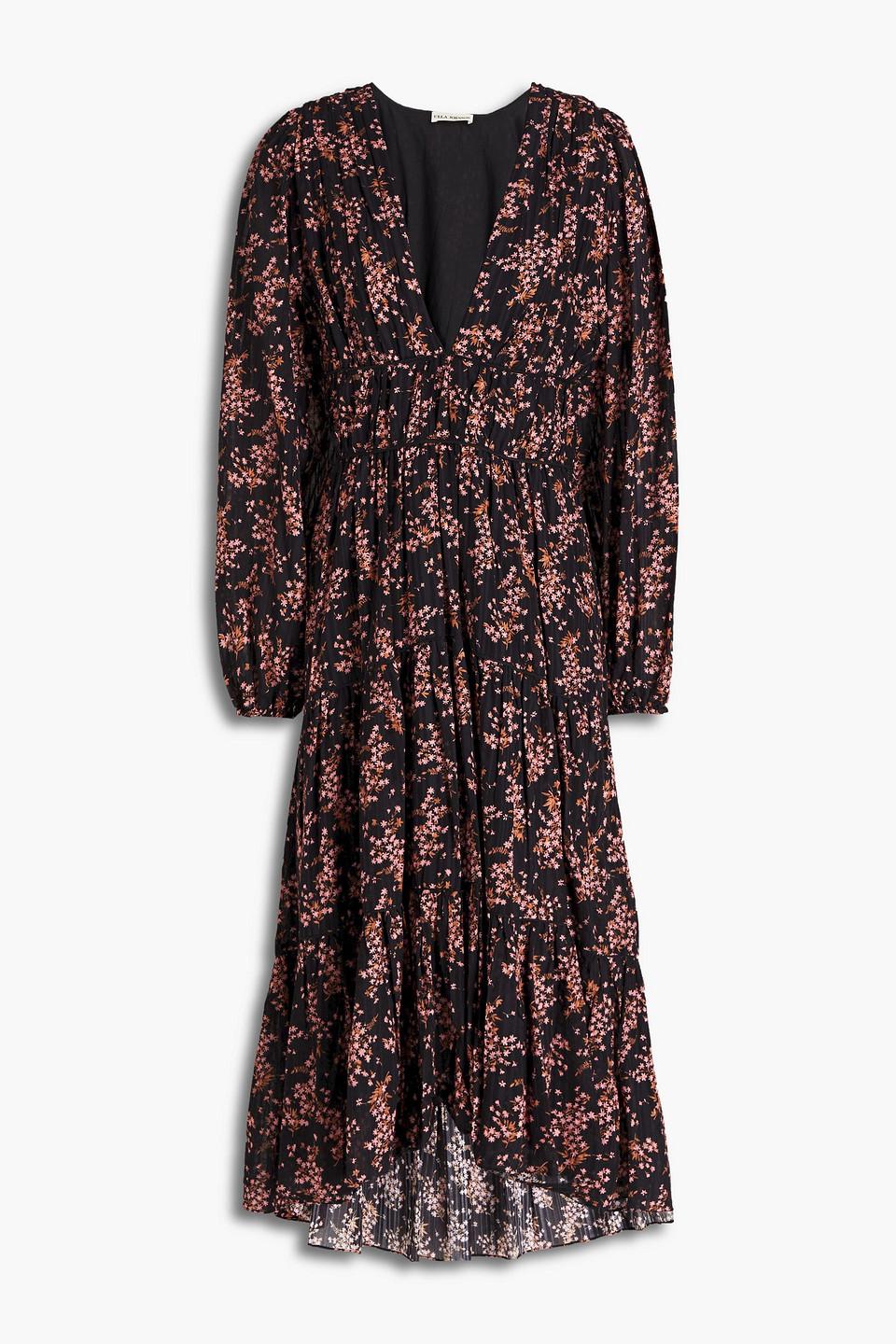 Ulla Johnson Joan Gathered Floral-print Cotton-blend Jacquard Midi Dress in  Black | Lyst