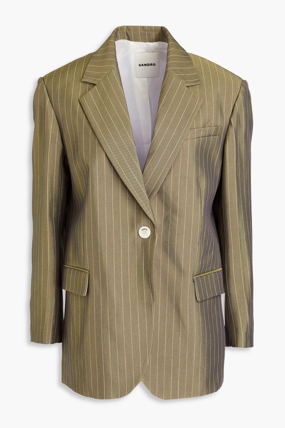 Sandro Pinstriped Twill Blazer in Green Lyst UK
