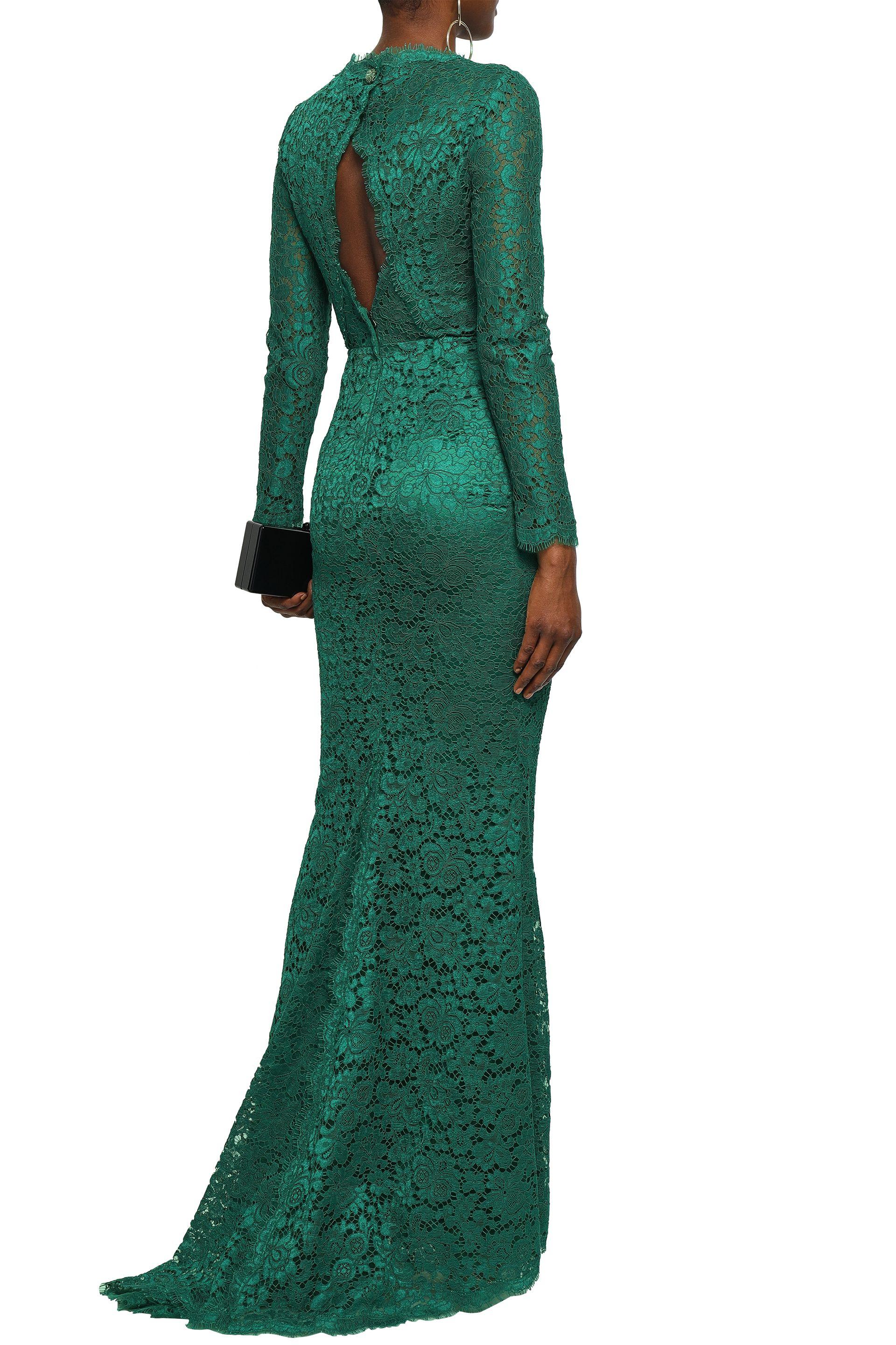 Dolce & Gabbana Cutout Corded Lace Gown Emerald in Green - Lyst