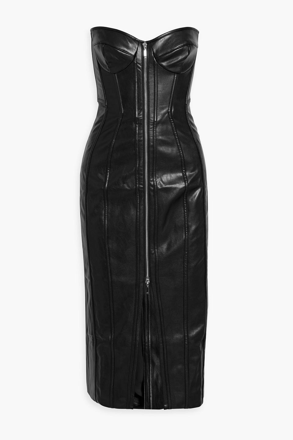 Nicholas Delphine Strapless Faux Leather Midi Dress in Black | Lyst