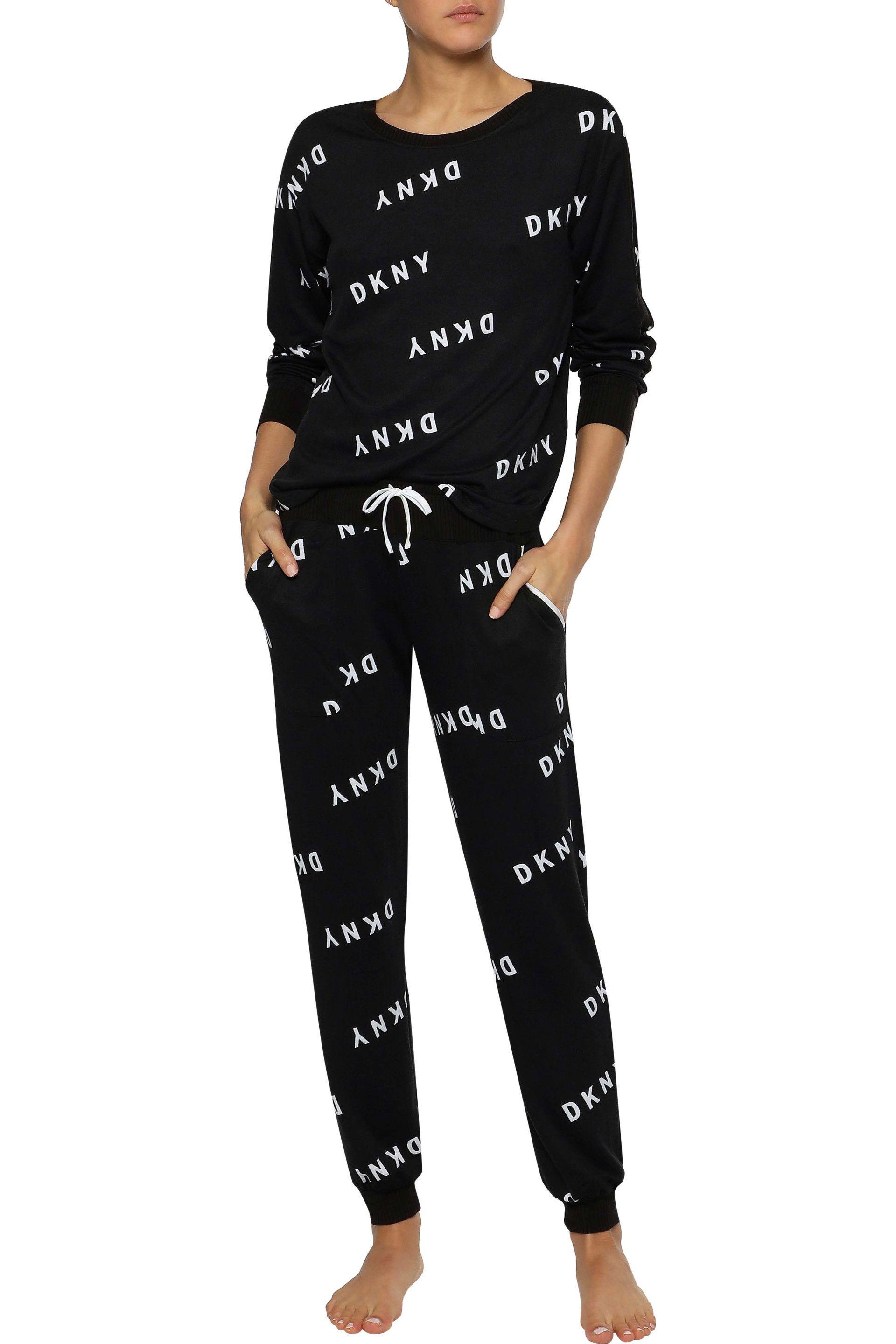 DKNY Synthetic Embroidered Mélange Stretchknit Pajama Set Black Lyst